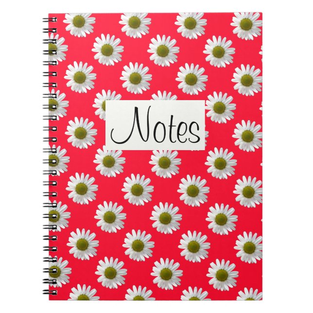 Flower floral print daisies on red pink notebook (Front)