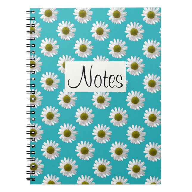 Flower floral print daisies on sky blue notebook (Front)