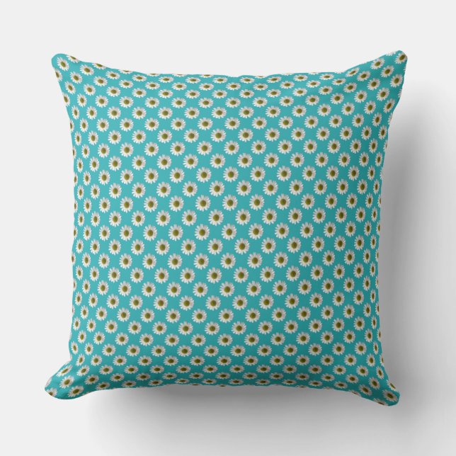 Flower floral print daisies on turquoise cushion (Front)