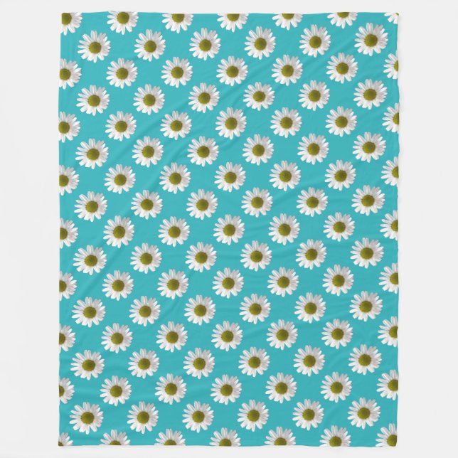 Flower floral print daisies on turquoise fleece blanket (Front)