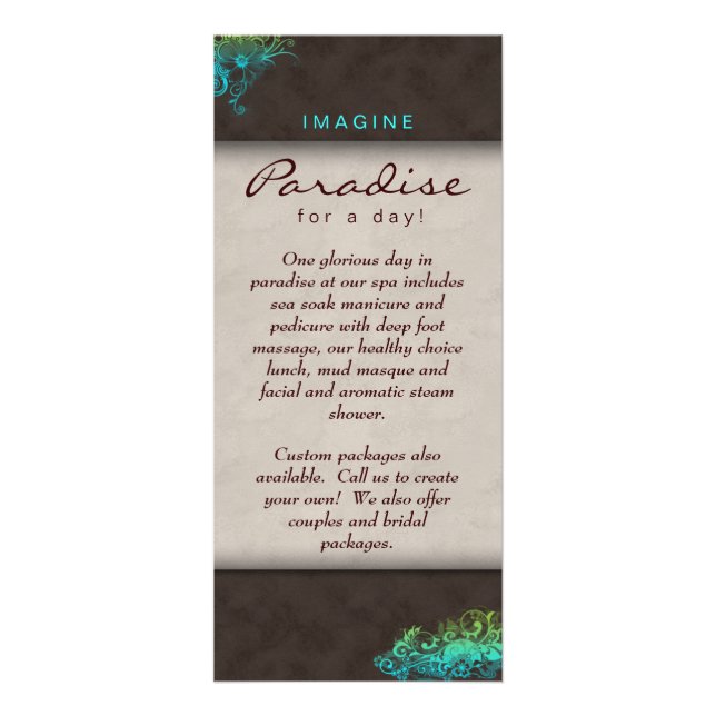 Flower Floral Salon Spa Blue Green Brown Rack Card (Front)