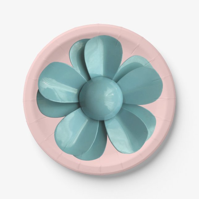 Flower Floral Spring Summer Wedding Blue Daisy Paper Plate (Front)
