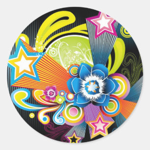 FLOWER FLORAL STARS SWIRLS SHAPES HIPPIE SURF STYL CLASSIC ROUND STICKER