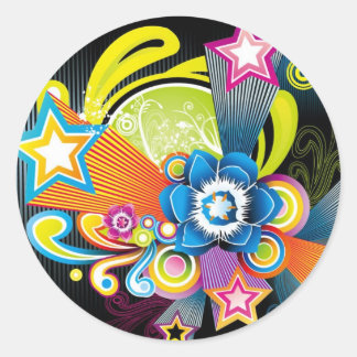 FLOWER FLORAL STARS SWIRLS SHAPES HIPPIE SURF STYL CLASSIC ROUND STICKER
