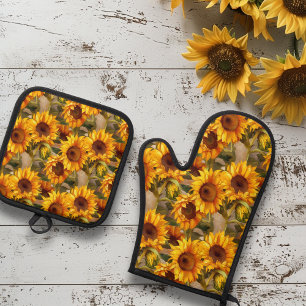 Flower Floral Sunflower  Oven Mitt & Pot Holder Set