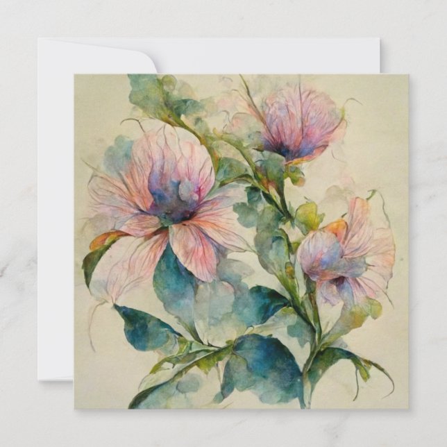 Flower Floral Watercolor Pastel Painting Invitation (Front)