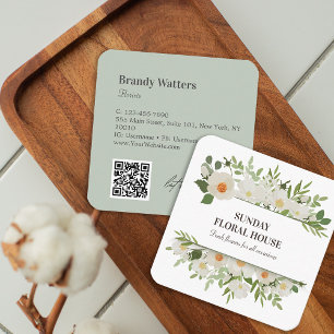 Flower Foliage Bouquet Feminine Square Business Card