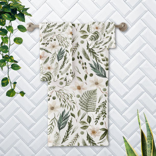 Flower Foliage Watercolor Seamless Floral Pattern Bath Towel Set
