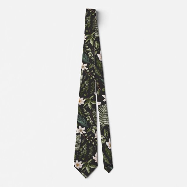 Flower Foliage Watercolor Seamless Floral Pattern Tie (Front)