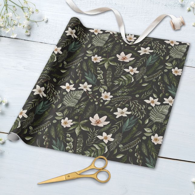 Flower Foliage Watercolor Seamless Floral Pattern Wrapping Paper (Close up)