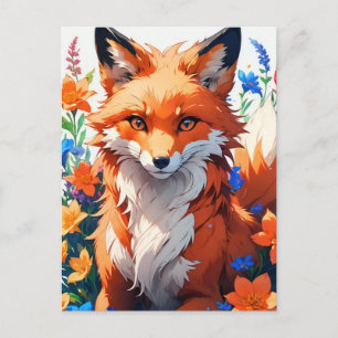 Flower Fox Art Postcard