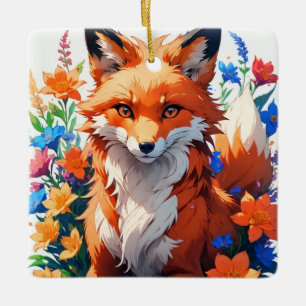 Flower Fox Ceramic Ornament