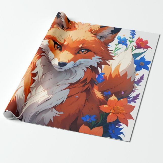 Flower Fox Wrapping Paper (Unrolled)