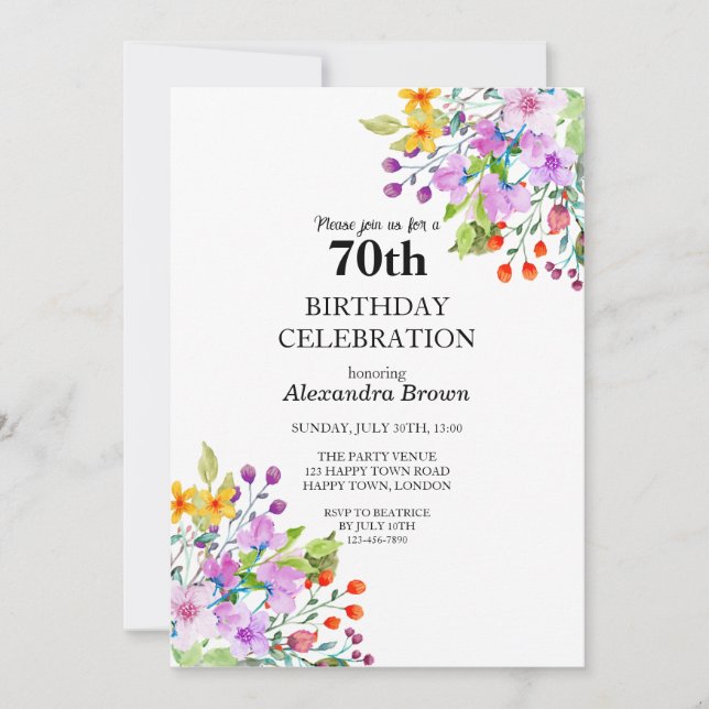 Flower Frame 70th Birthday Photo Party Invitation (Front)
