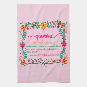 Flower Frame Glamma Grandma Grandmother Definition Tea Towel