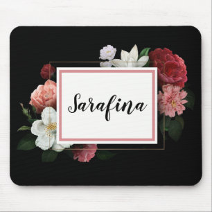 Flower Frame on Black Vintage Name Mousepad