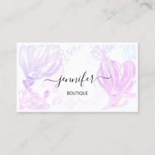  Flower Frame QR Code Custom Logo Pink White Business Card