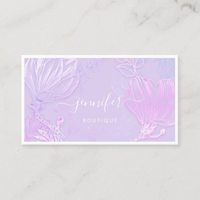  Flower Frame QR Code Custom Logo Pinky Purple   Business Card (Front)