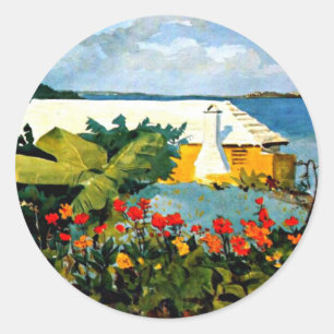 Flower Garden and Bungalow by Winslow Homer  Classic Round Sticker