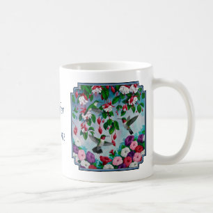 Flower Garden and Hummingbirds Blue Coffee Mug