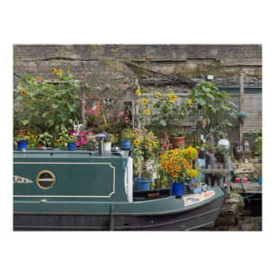 Flower garden and narrow boat poster