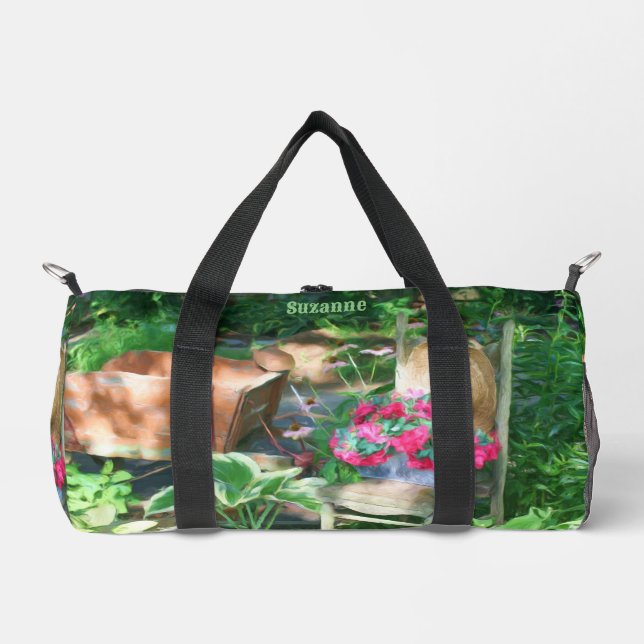 Flower Garden Antique Chair Personalised Duffle Bag (Front)