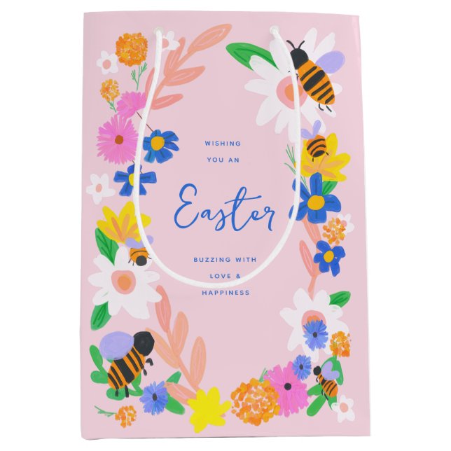 Flower Garden Bees Easter Medium Gift Bag (Front)