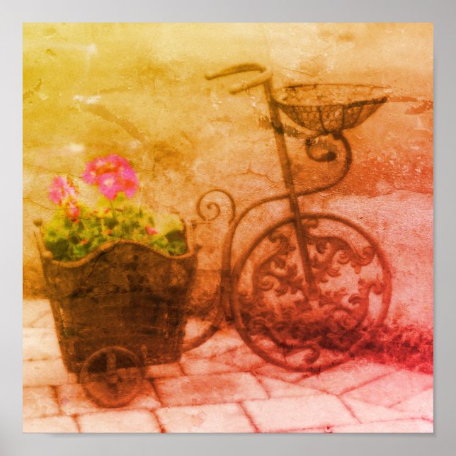 Flower Garden Bicycle Distressed Art Poster (Front)