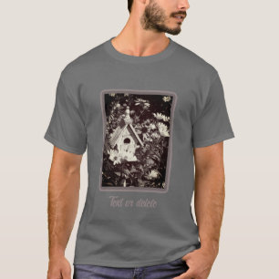 Flower Garden Bird House Black White Personalised T-Shirt