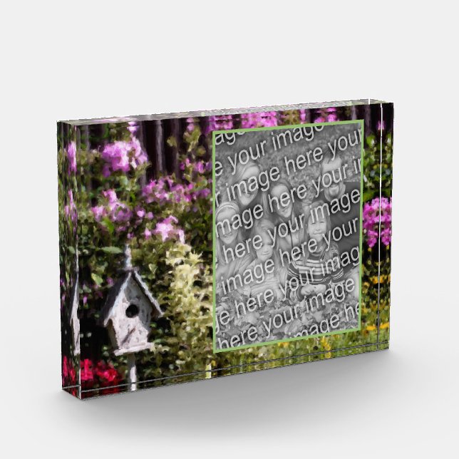Flower Garden Bird House Painting Add Your  Photo Block (Left)