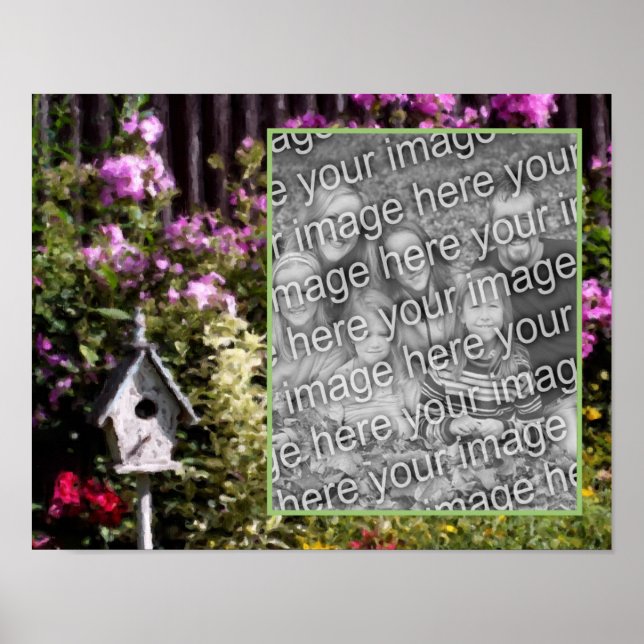 Flower Garden Bird House Painting Add Your Photo Poster (Front)