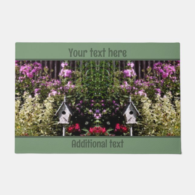 Flower Garden Bird House Painting Personalised Doormat (Front)