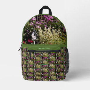 Flower Garden Birdhouse Art Personalised Printed Backpack