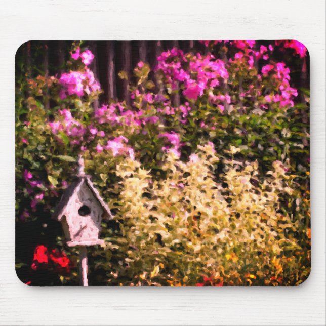 Flower Garden Birdhouse Pastel Painting  Mouse Mat (Front)