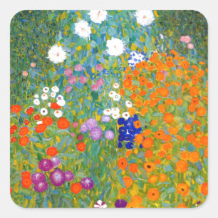 Flower Garden by Gustav Klimt Vintage Floral Square Sticker