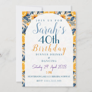 Flower Garden Citrus Themed Birthday Invitation