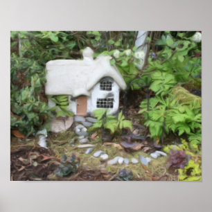 Flower Garden Cottage Gouache Painting Poster