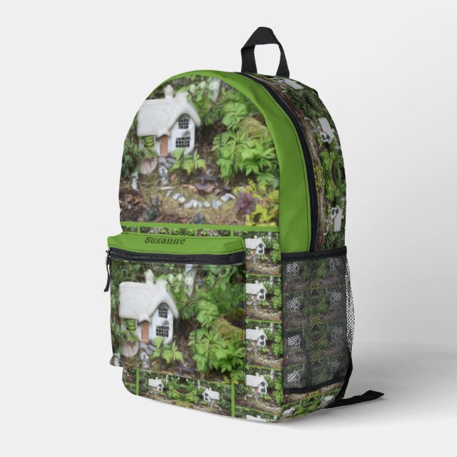 Flower Garden Cottage Painting Personalised Printed Backpack (Back Corner Right)