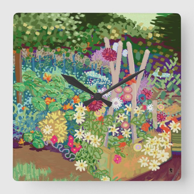 Flower Garden digital art print Square Wall Clock (Front)