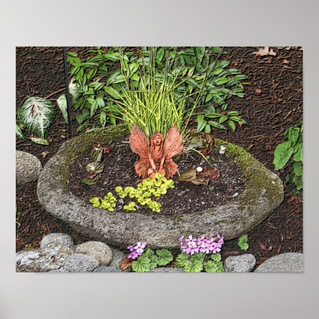 Flower Garden Fairy Charcoal Photo Painting Poster (Front)