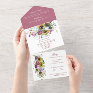 Flower Garden Florals Sunflowers Peonies Wedding All In One Invitation