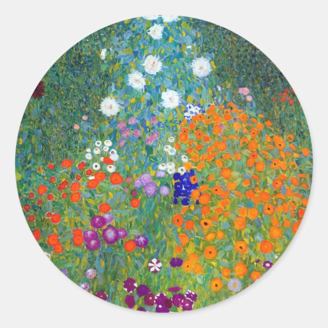 Flower Garden, Gustav Klimt Classic Round Sticker (Front)