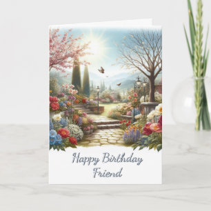 Flower Garden Happy Birthday Friend Greeting Card