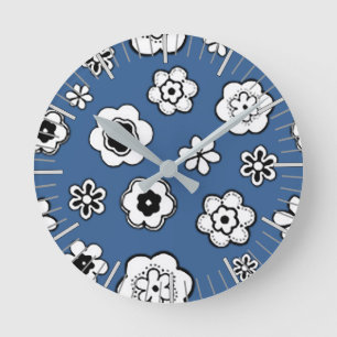 Flower Garden in Cobalt Round Clock
