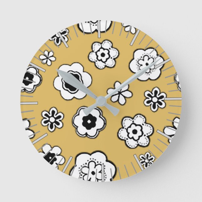 Flower Garden in Light Mustard Yellow Round Clock (Front)