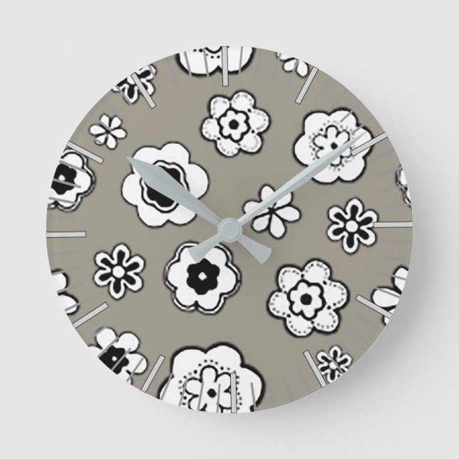 Flower Garden in Light Steel Gray Round Clock (Front)