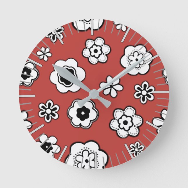 Flower Garden in Misty Tomato Red Round Clock (Front)