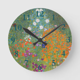 flower+garden+klimt+gustav+cottage round clock