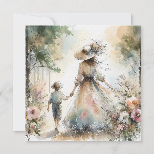 Flower Garden Mother’s Day Card Woman & Child  (Front)