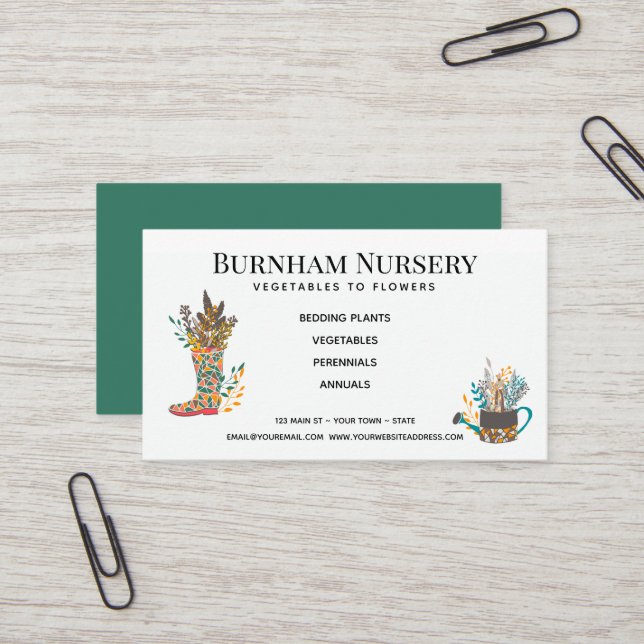 Flower Garden Nursery Store Business Card (Front/Back In Situ)